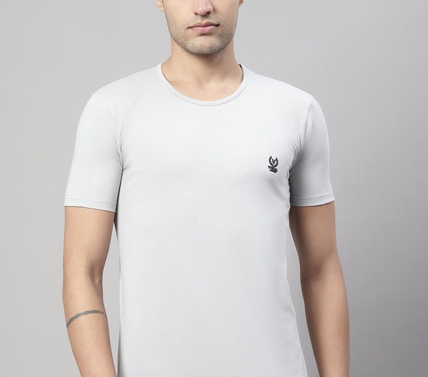 Mack Jonney Round Neck Cotton Solid Light Grey T-Shirt for Men