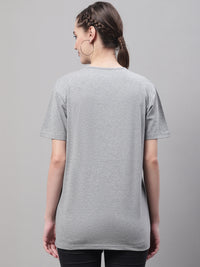 Mack Jonney Round Neck Cotton Solid Grey Melange T-Shirt for Women