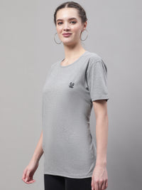 Mack Jonney Round Neck Cotton Solid Grey Melange T-Shirt for Women