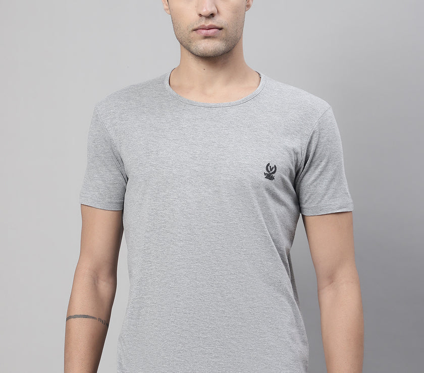 Mack Jonney Round Neck Cotton Solid Grey Melange T-Shirt for Men