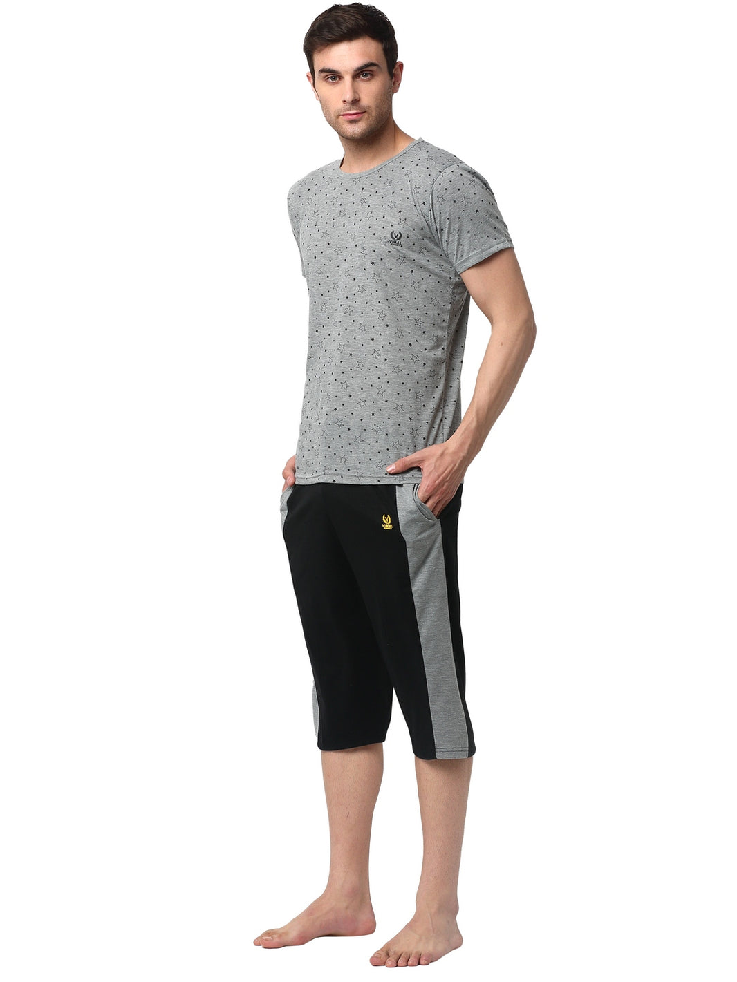 Mack Jonney Silver Black Night Suit For Men's