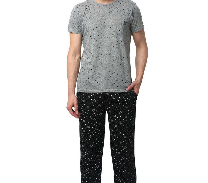 Mack Jonney Silver Black Night Suit For Men's