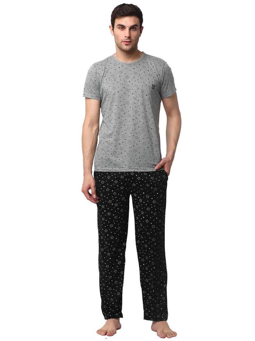 Mack Jonney Silver Black Night Suit For Men's