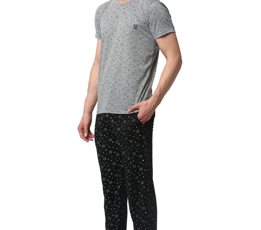 Mack Jonney Silver Black Night Suit For Men's