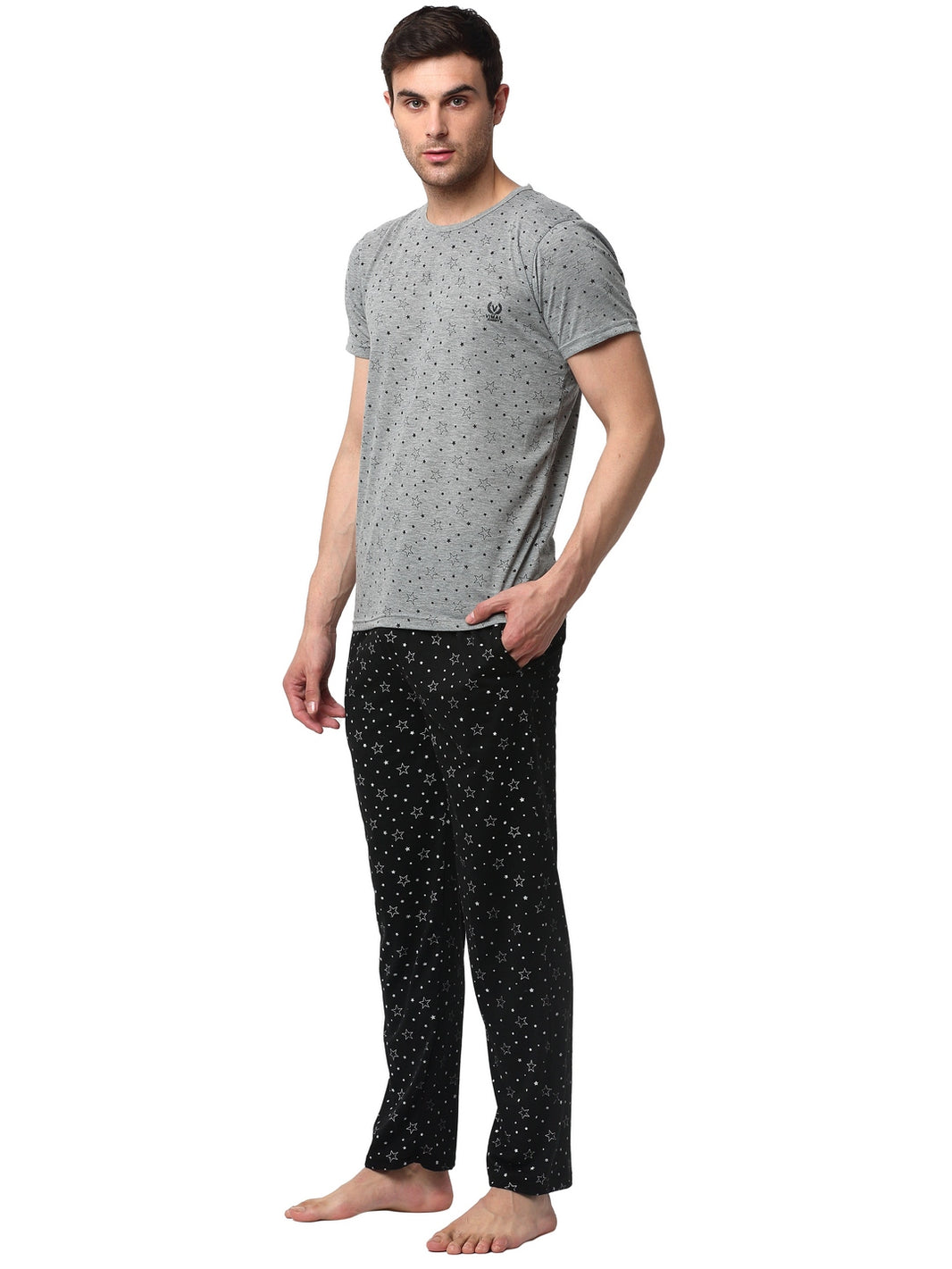 Mack Jonney Silver Black Night Suit For Men's