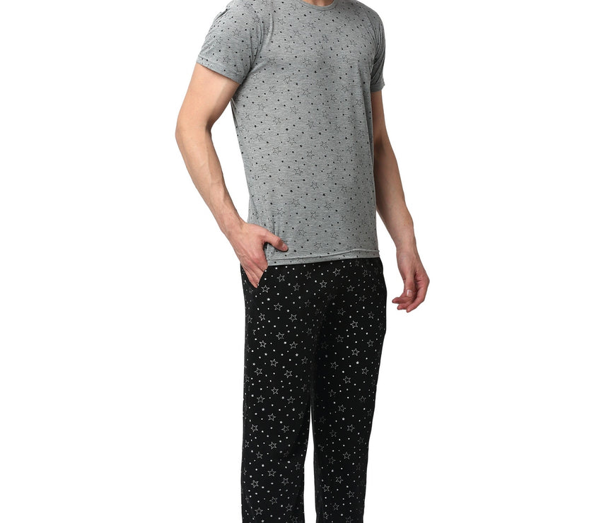 Mack Jonney Silver Black Night Suit For Men's
