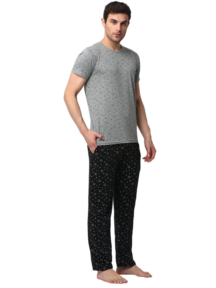 Mack Jonney Silver Black Night Suit For Men's