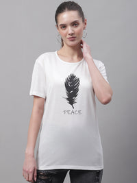 Mack Jonney Round Neck Cotton Printed White T-Shirt for Women