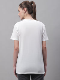 Mack Jonney Round Neck Cotton Printed White T-Shirt for Women