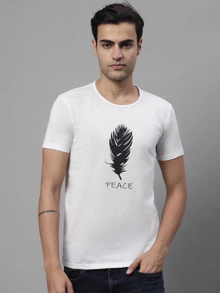 Mack Jonney Round Neck Cotton Printed White T-Shirt for Men