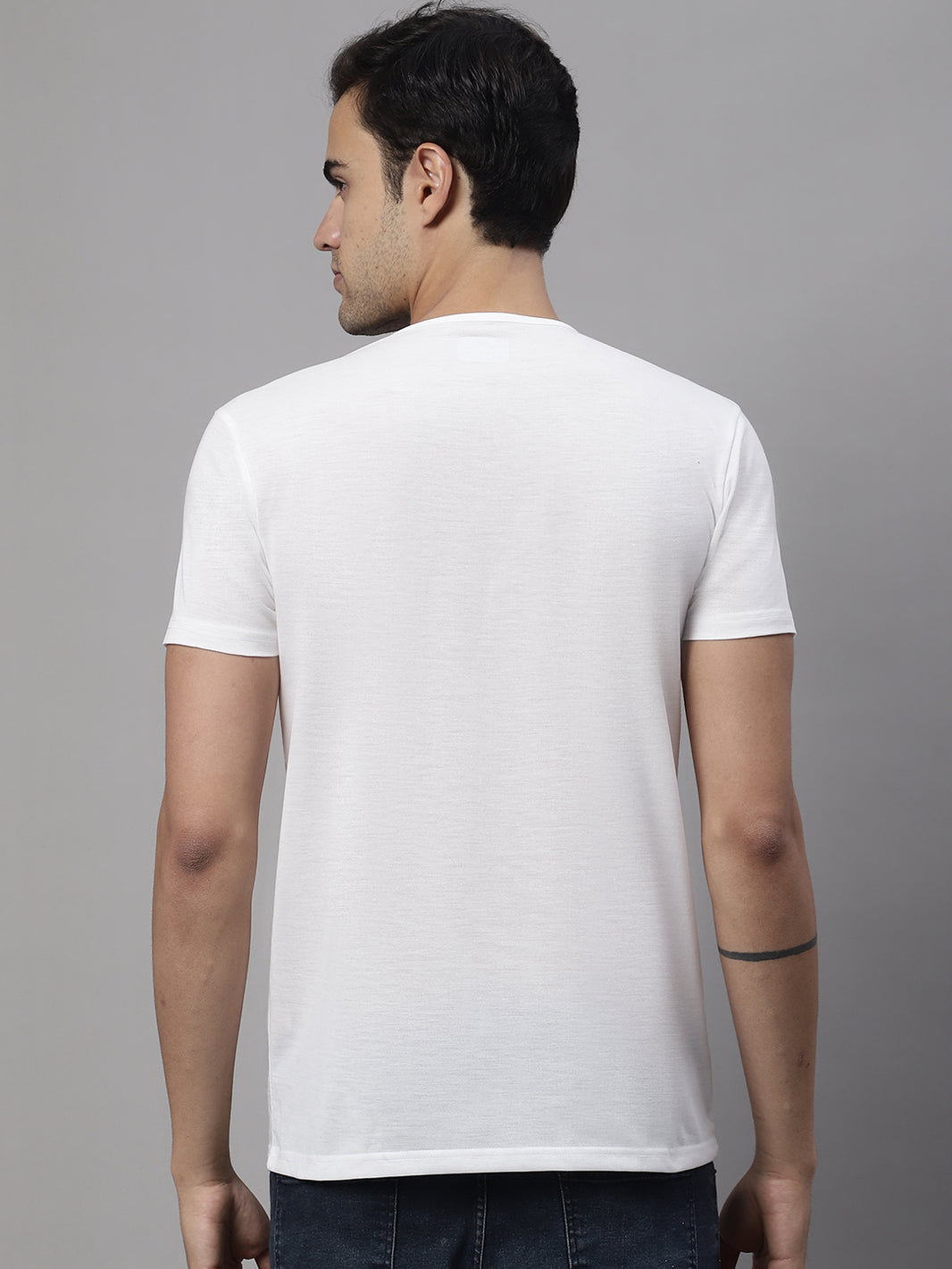 Mack Jonney Round Neck Cotton Printed White T-Shirt for Men