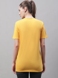 Mack Jonney Round Neck Cotton Printed Yellow T-Shirt for Women