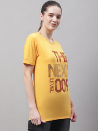 Mack Jonney Round Neck Cotton Printed Yellow T-Shirt for Women
