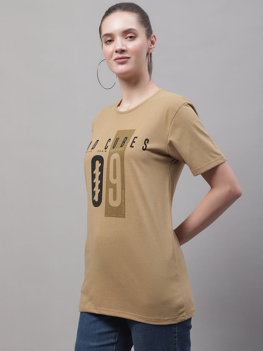Mack Jonney Round Neck Cotton Printed Mud T-Shirt for Women