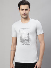 Mack Jonney Round Neck Cotton Printed Light Grey T-Shirt for Men