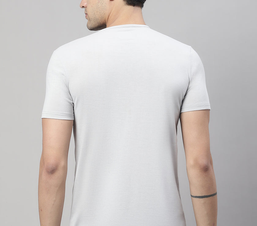 Mack Jonney Round Neck Cotton Printed Light Grey T-Shirt for Men
