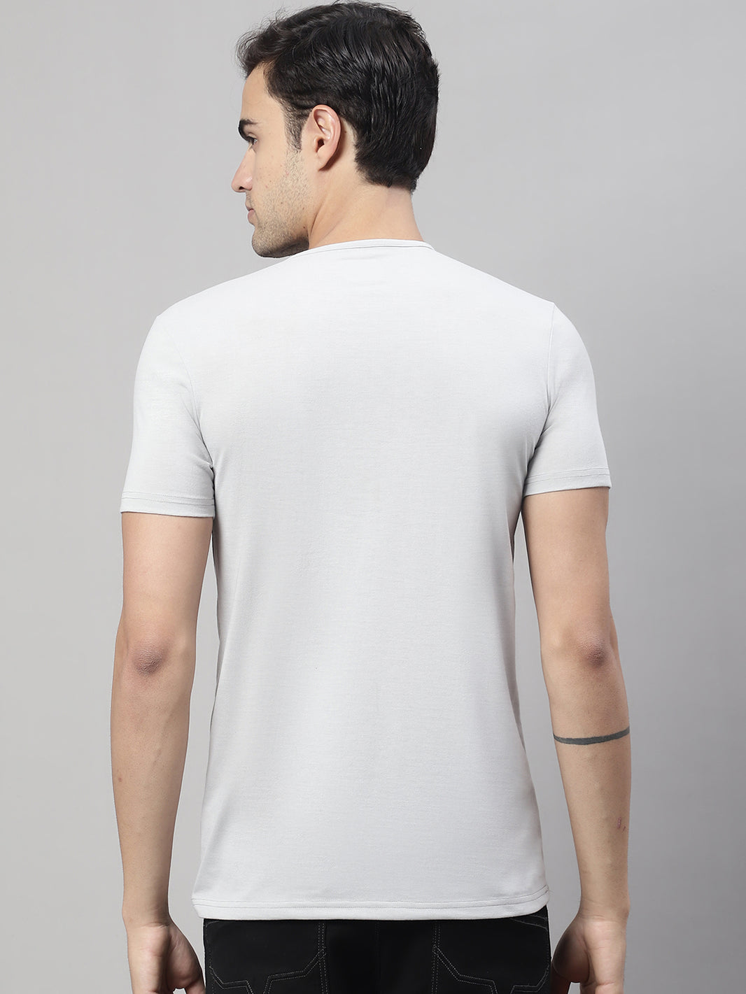 Mack Jonney Round Neck Cotton Printed Light Grey T-Shirt for Men