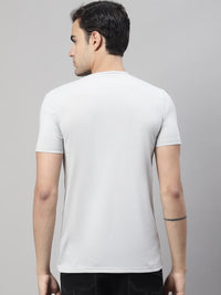 Mack Jonney Round Neck Cotton Printed Light Grey T-Shirt for Men