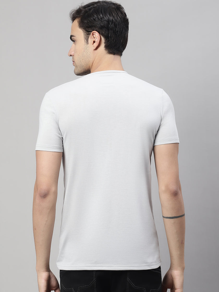 Mack Jonney Round Neck Cotton Printed Light Grey T-Shirt for Men