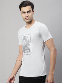 Mack Jonney Round Neck Cotton Printed Light Grey T-Shirt for Men