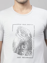 Mack Jonney Round Neck Cotton Printed Light Grey T-Shirt for Men