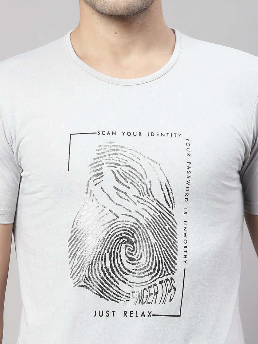Mack Jonney Round Neck Cotton Printed Light Grey T-Shirt for Men