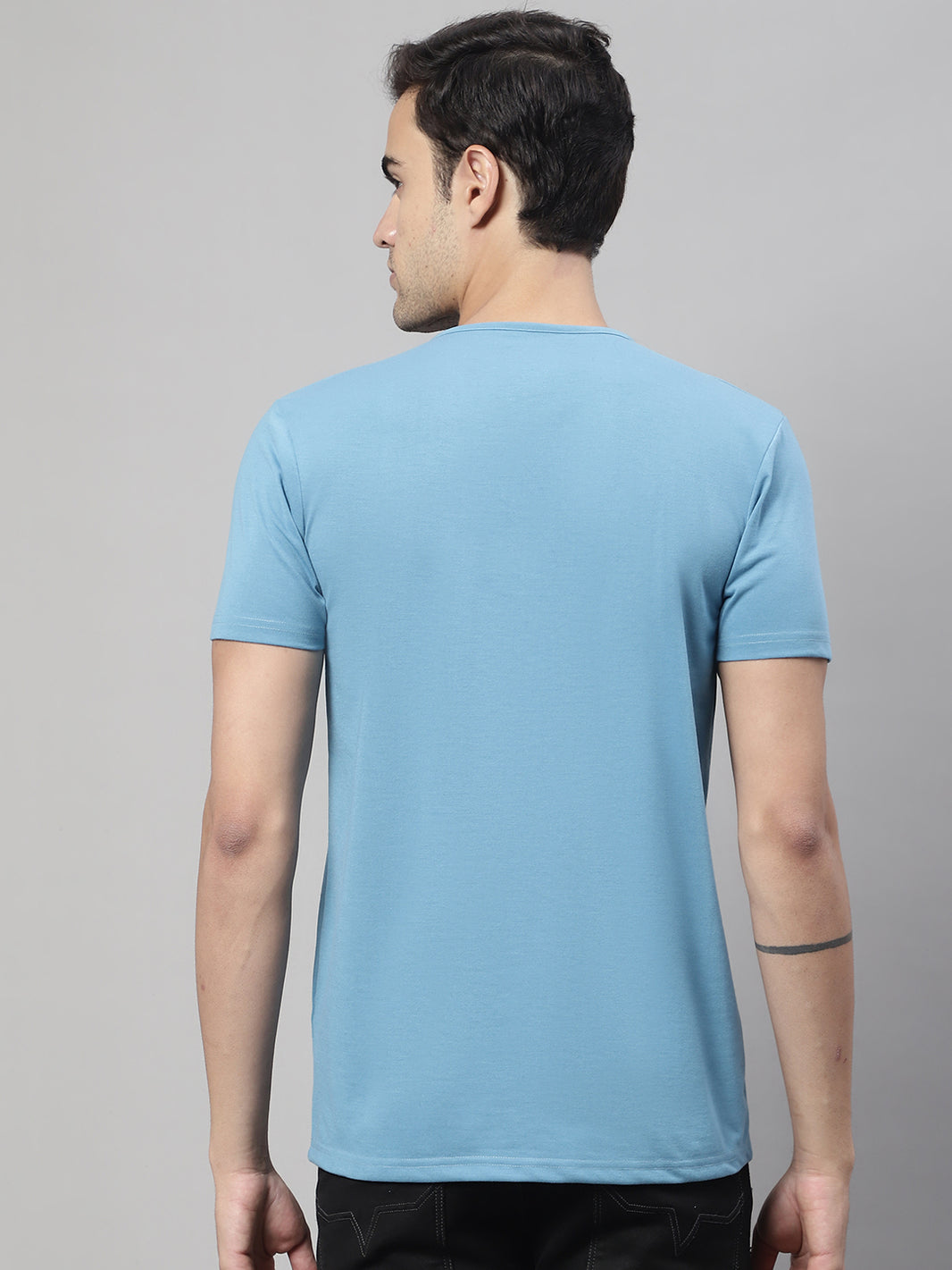 Mack Jonney Round Neck Cotton Printed Blue T-Shirt for Men