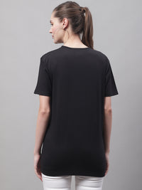 Mack Jonney Round Neck Cotton Printed Black T-Shirt for Women