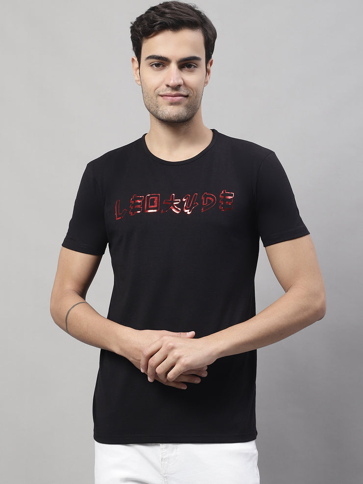 Mack Jonney Round Neck Cotton Printed Black T-Shirt for Men