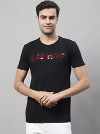 Mack Jonney Round Neck Cotton Printed Black T-Shirt for Men
