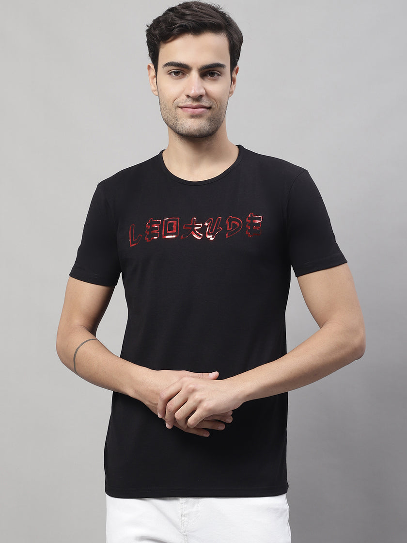 Mack Jonney Round Neck Cotton Printed Black T-Shirt for Men