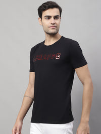 Mack Jonney Round Neck Cotton Printed Black T-Shirt for Men