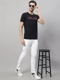 Mack Jonney Round Neck Cotton Printed Black T-Shirt for Men
