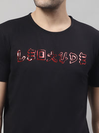 Mack Jonney Round Neck Cotton Printed Black T-Shirt for Men
