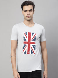 Mack Jonney Round Neck Cotton Printed Grey Melange T-Shirt for Men