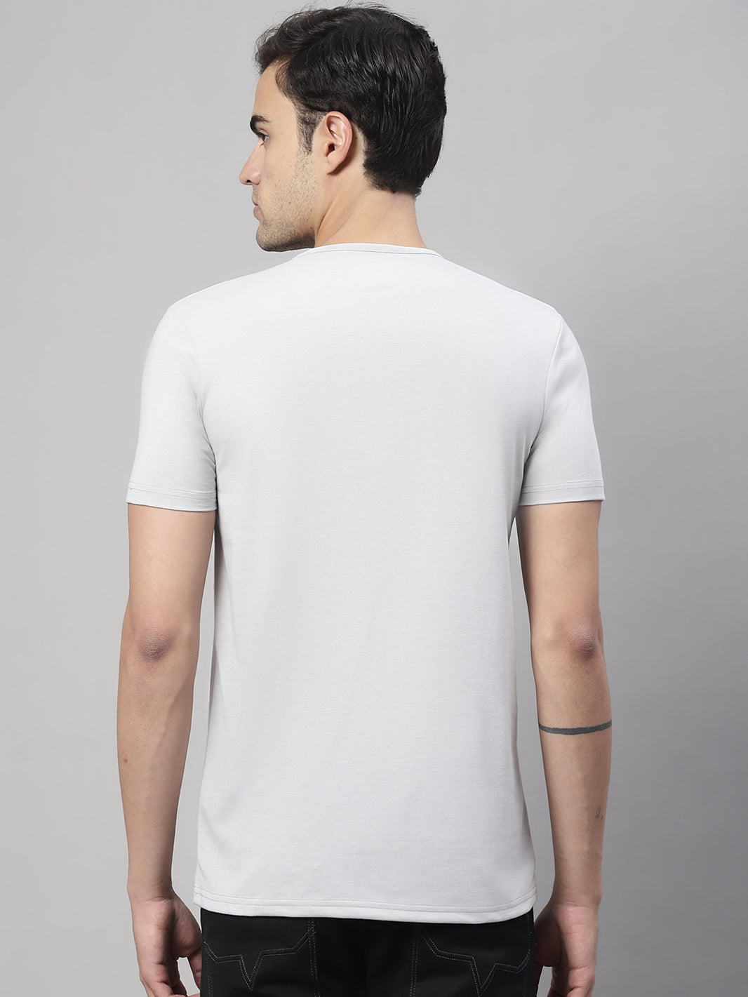 Mack Jonney Round Neck Cotton Printed Grey Melange T-Shirt for Men