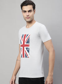 Mack Jonney Round Neck Cotton Printed Grey Melange T-Shirt for Men