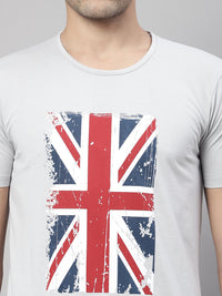 Mack Jonney Round Neck Cotton Printed Grey Melange T-Shirt for Men