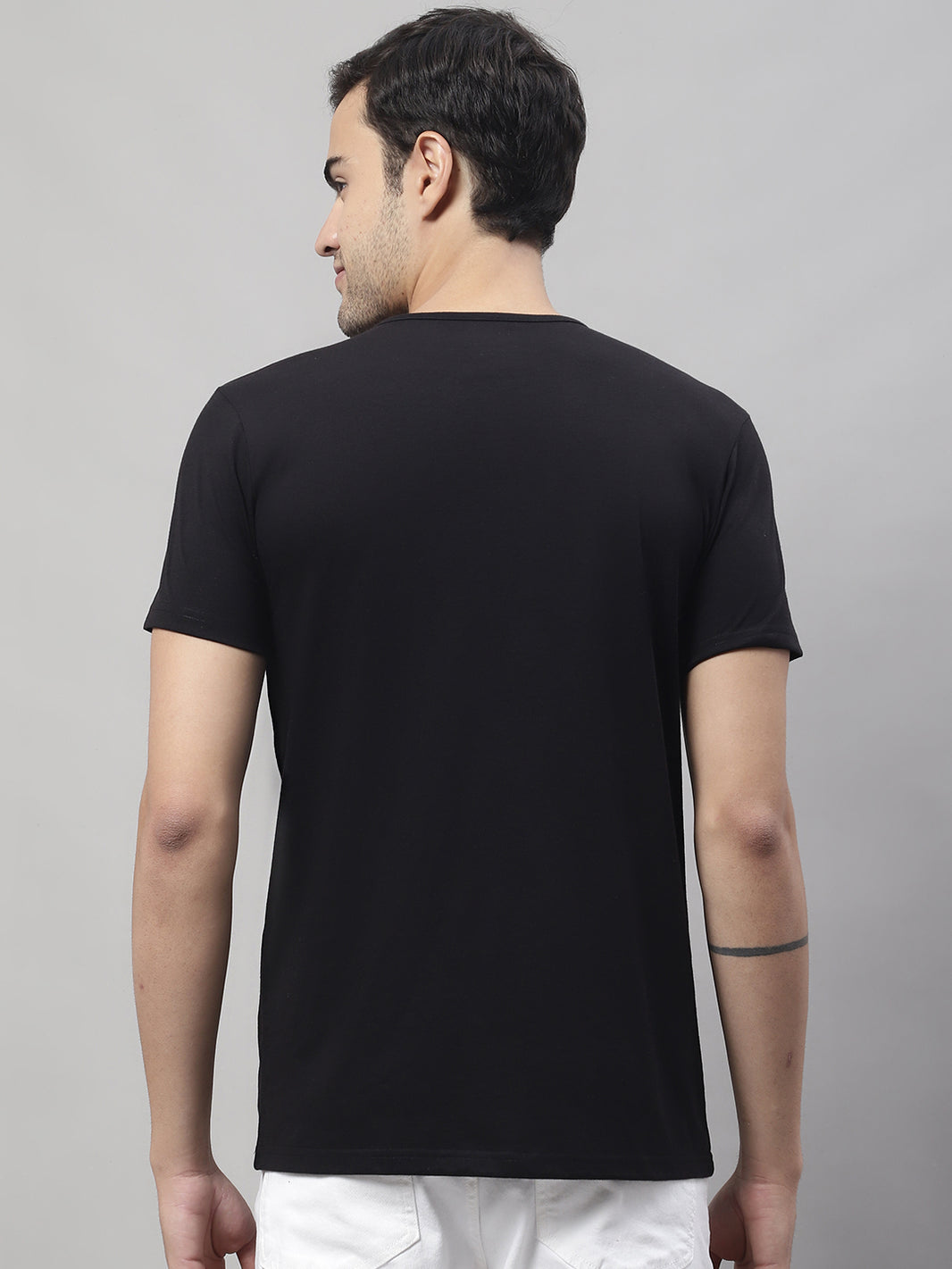 Mack Jonney Round Neck Cotton Printed Black T-Shirt for Men
