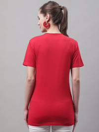 Mack Jonney Round Neck Cotton Printed Red T-Shirt for Women