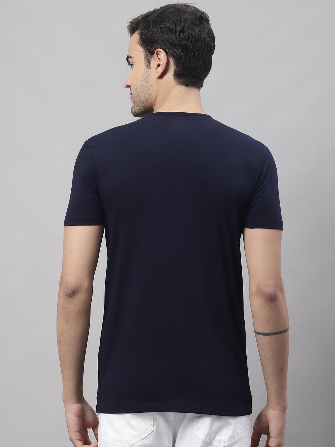 Mack Jonney Round Neck Cotton Printed Navy Blue T-Shirt for Men