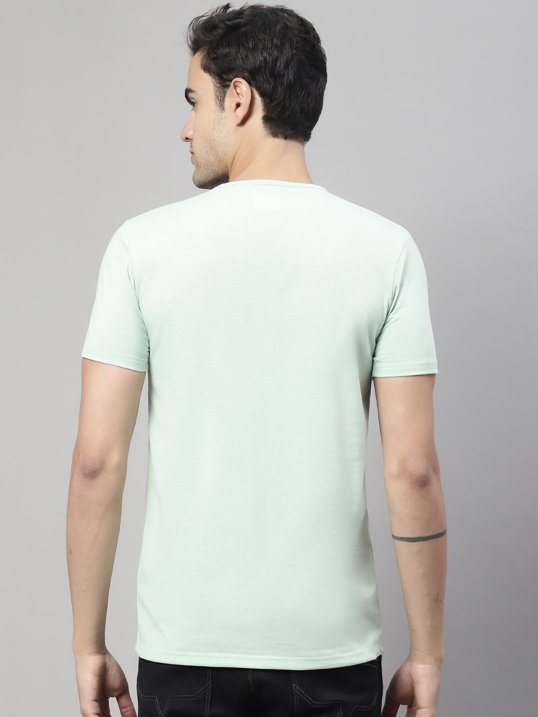 Mack Jonney Round Neck Cotton Printed Light Green T-Shirt for Men