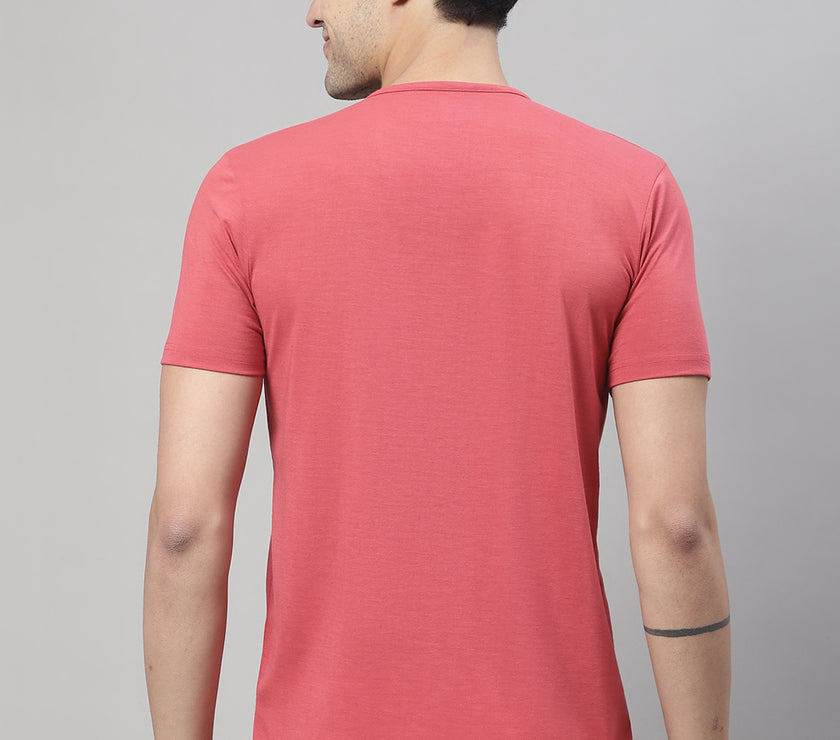 Mack Jonney Round Neck Cotton Printed Pink T-Shirt for Men