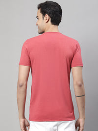 Mack Jonney Round Neck Cotton Printed Pink T-Shirt for Men