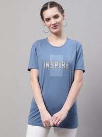 Mack Jonney Round Neck Cotton Printed Dark Grey T-Shirt for Women