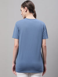 Mack Jonney Round Neck Cotton Printed Dark Grey T-Shirt for Women