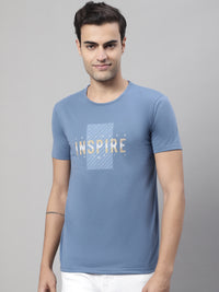 Mack Jonney Round Neck Cotton Printed Dark Grey T-Shirt for Men