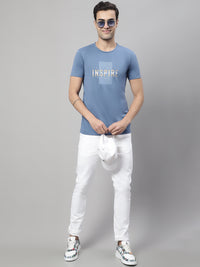 Mack Jonney Round Neck Cotton Printed Dark Grey T-Shirt for Men