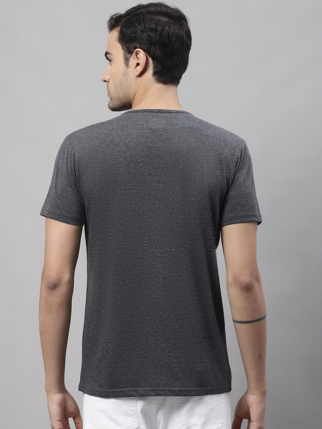 Mack Jonney Round Neck Cotton Printed Anthracite T-Shirt for Men