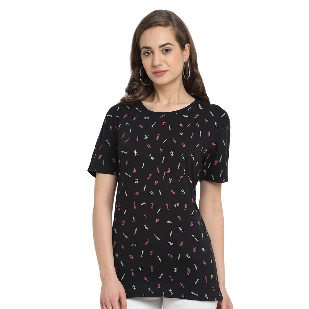 Mack Jonney Black Half Sleeve T-shirt For Women's